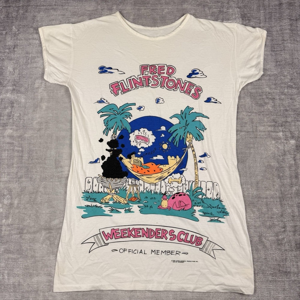 The Flinstones Shirt Mens‎ Large White Hanna Barbera Vtg 1986 Cartoon Sleep